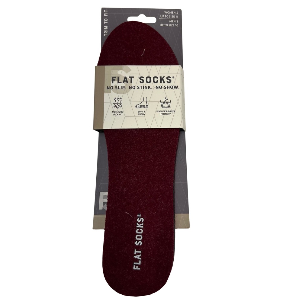 Flat Socks No-Show‎ Shoe Inserts Unisex Small Electric Maroon Trim-to-Fit Wool
